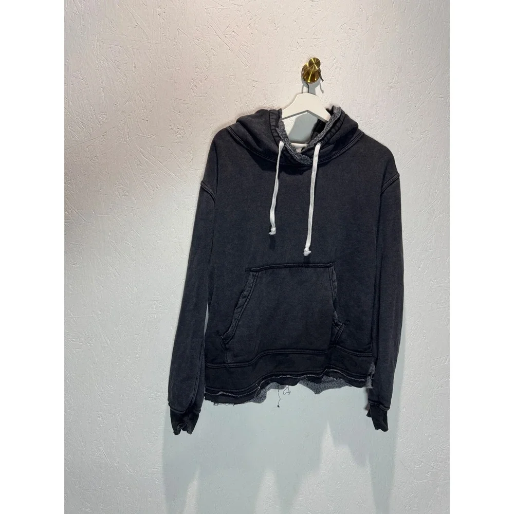 Free People We The Free Zuma Hoodie Washed Black Distressed Sweatshirt Small